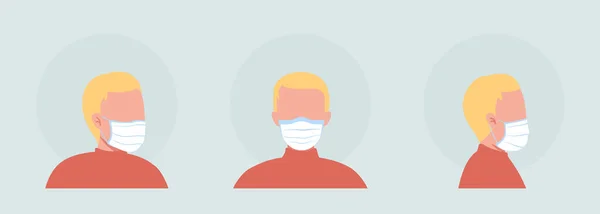 Masque Tissu Porteur Semi Plat Couleur Vecteur Jeu Caractères Avatar — Image vectorielle