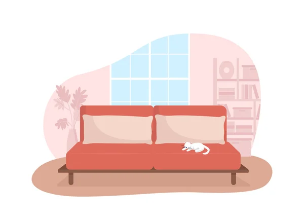 Wohnzimmer Mit Roter Couch Vektor Isolierte Illustration Sofa Mit Katze — Stockvektor