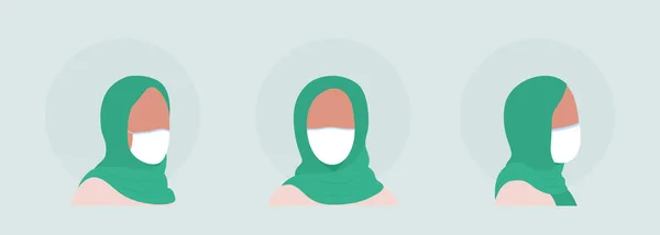 Arabische Frauen Halb Flache Farbe Vektor Charakter Avatar Mit Maske — Stockvektor