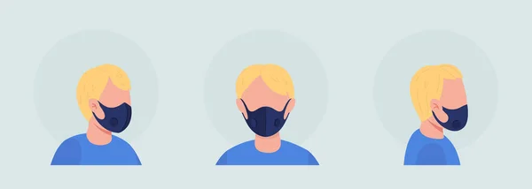 Jongen Met Ademende Vent Masker Semi Vlakke Kleur Vector Karakter — Stockvector