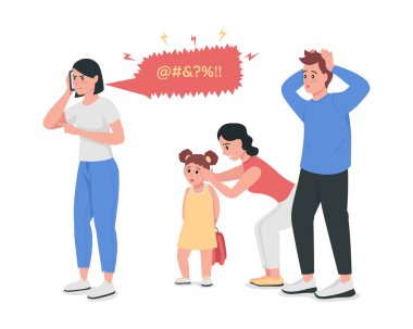 İnsanların yarı düz renk vektör karakterlerini tartışmak. Poz figürleri. Beyazın üstüne tüm vücudu olan insanlar. Öfke yönetimi sorunları grafik tasarım ve animasyon için izole edilmiş modern çizgi film stili illüstrasyonu