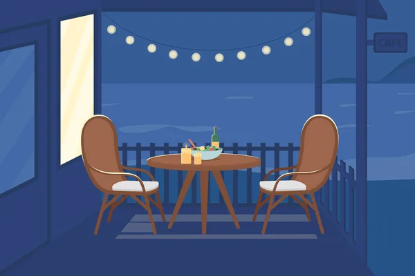 Noche Romántica Café Ilustración Vector Color Plano Mesa Para Pareja — Vector de stock