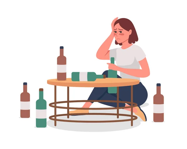 Chica Con Alcoholismo Semi Plana Vector Color Carácter Una Figura — Archivo Imágenes Vectoriales