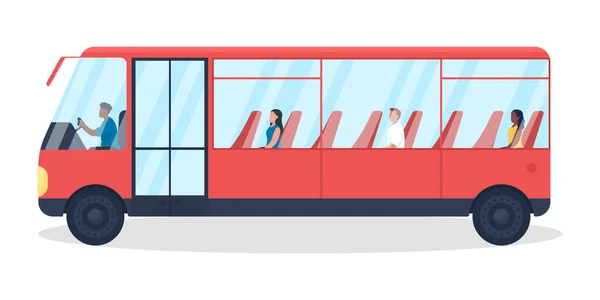 Buss Med Passagerare Semi Platt Färg Vektor Objekt Pendlare Med — Stock vektor