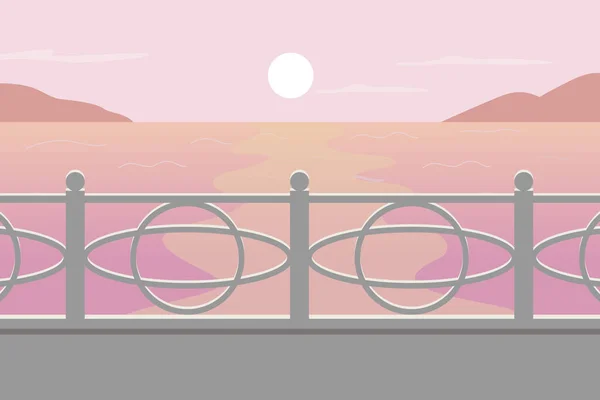 Захід Сонця Морському Узбережжі Плоского Кольору Векторні Ілюстрації Міський Пляж — стоковий вектор