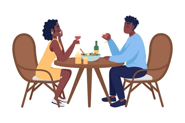 Paar Beim Romantischen Abendessen Halb Flache Farbvektorzeichen Sitzende Figuren Ganzkörpermenschen — Stockvektor