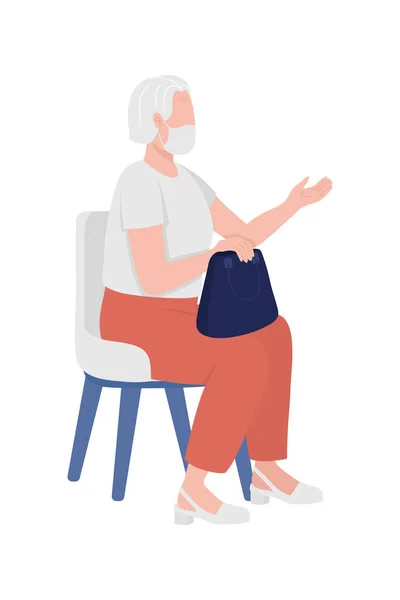 Old Lady Face Mask Semi Flat Color Vector Character Sitting — Vettoriale Stock