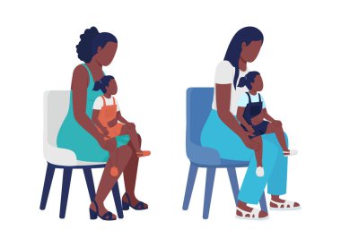 Mother with child semi flat color vector characters set. Sitting figures. Full body people on white. Motherhood isolated modern cartoon style illustration for graphic design and animation
