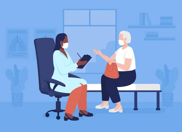 Geriatric Counseling Flat Color Vector Illustration Doctor Visit Covid Health — Image vectorielle