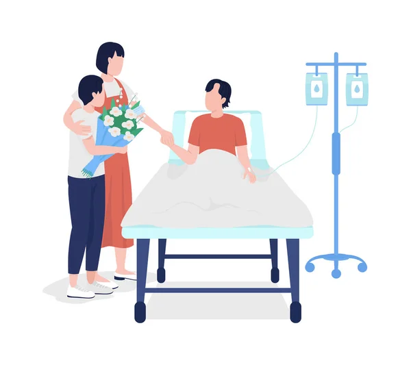 Family Members Visiting Man Hospital Semi Flat Color Vector Characters — Stock Vector