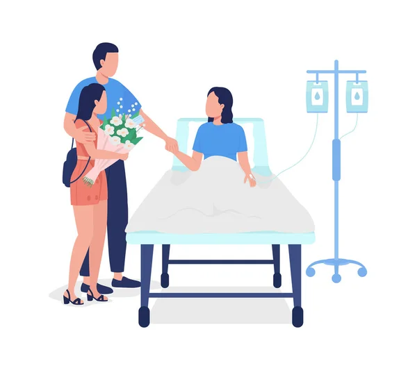 Homme Avec Fille Visitant Femme Hôpital Semi Plat Caractères Vectoriels — Image vectorielle