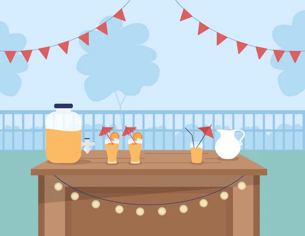 Cocktail Party Venue Flat Color Vector Illustration Serving Mixed Summertime — Διανυσματικό Αρχείο