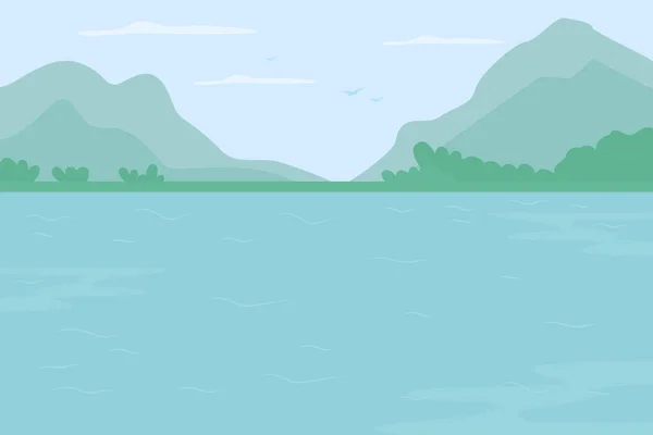 Mountain River Flat Color Vector Illustration Outdoor Recreation Lake Surrounding Stock Vector