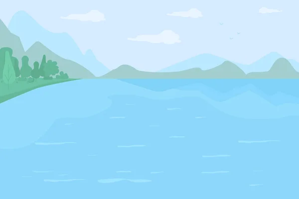 Large Lake Surrounded Hills Flat Color Vector Illustration Place Fishing Royalty Free Stock Illustrations