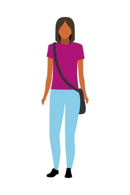 Liseli kız yarı düz renk vektör karakteri. Ayakta duran figür. Beyazın üzerinde tam vücut insan. Uluslararası öğrenci grafik tasarım ve animasyon için modern çizgi film stili çizimini izole etti