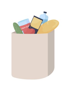 Yarı düz renk vektör objeli paket. Taze ürünler siparişi. Tam boy beyaz. Market dağıtım servisi grafik tasarım ve animasyon için modern çizgi film stili illüstrasyonunu izole etti