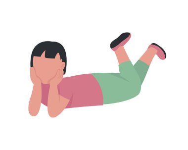 Dikkatsiz çocuk yarı düz renk vektör karakteri. Yalancı figür. Beyazın üzerinde tam vücut insan. Küçük kız, grafik tasarım ve animasyon için izole edilmiş modern çizgi film stili çizimi hayal ediyor.