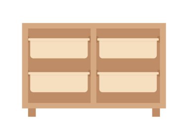 Yatak odasının yan tarafı yarı düz renk vektör nesnesi. Tam boy beyaz. Oturma odası mobilyası. Giyim deposu grafik tasarım ve animasyon için modern çizgi film stili illüstrasyonunu izole etti