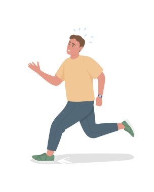 Kronik gecikme yarı düz renk vektör karakteri olan adam. Beyazın üzerinde tam vücut insan. Dağınık davranışlar grafik tasarım ve animasyon için modern çizgi film stili çizimlerini izole etti