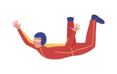 Astronot rüzgar tüneli eğitimini yarı düz renk vektör karakteriyle alıyor. Beyazın üzerinde tam vücut insan. Gökyüzü dalışı kursu grafik tasarım ve animasyon için modern çizgi film stili çizimi