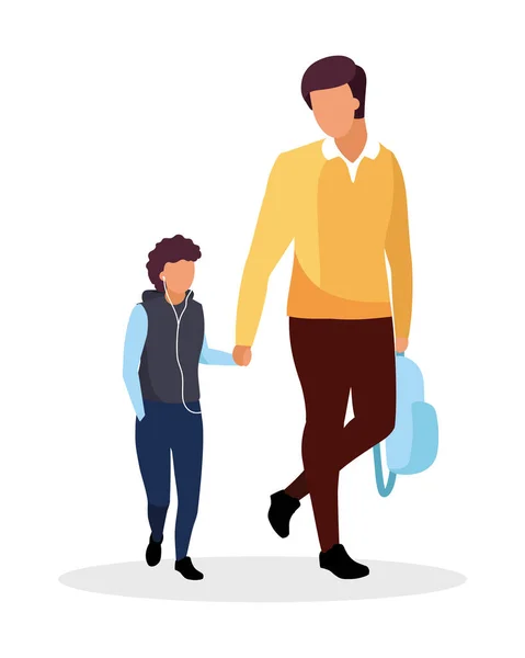 Dad Son Walking School Semi Flat Color Vector Characters Full — Wektor stockowy