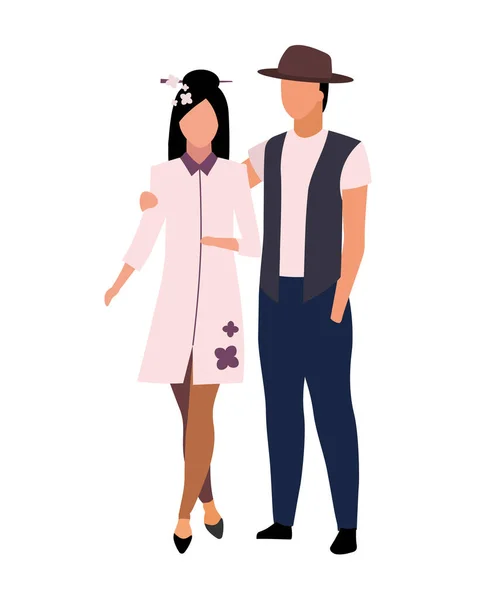 Young Couple Love Semi Flat Color Vector Characters Full Body — Stockový vektor