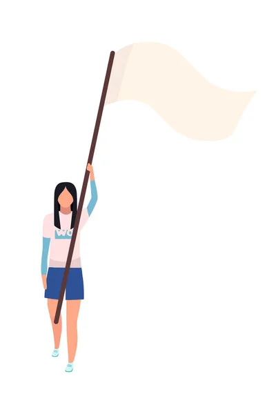 Young Woman Flag Stick Semi Flat Color Vector Character Full — Stockový vektor