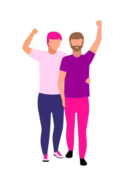 Gleichgeschlechtliches Paar Halb Flache Farbvektorzeichen Ganzkörpermenschen Auf Weiß Homosexuelle Aktivisten — Stockvektor