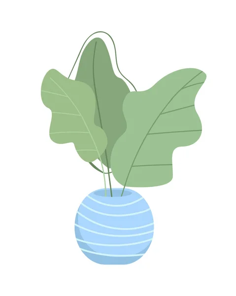 Planta Doméstica Maceta Azul Semi Plana Objeto Vector Color Artículo — Vector de stock