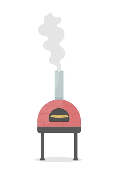 Oven Kayu Untuk Memasak Pizza Obyek Vektor Semi Datar Berwarna - Stok Vektor