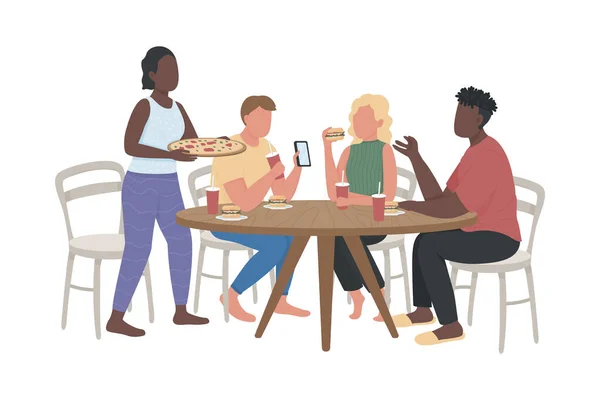 Ресторан Быстрого Питания Visit Друзьями Люди Белом Теле Ужин Изолированный — стоковый вектор
