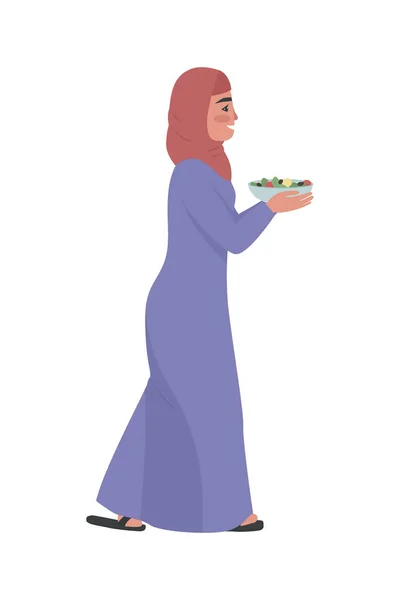 Young Woman Salad Semi Flat Color Vector Character Walking Figure — Stockvector