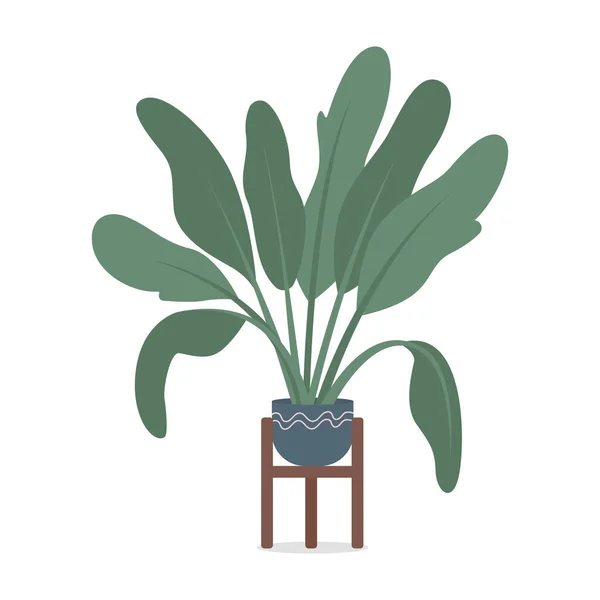 Potted Τροπικό Φυτό Μεγάλα Φύλλα Ημι Επίπεδη Χρώμα Διανυσματικό Αντικείμενο — Διανυσματικό Αρχείο