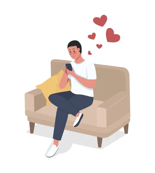 Guy Chatting Phone Beloved One Semi Flat Color Vector Character — Stockvector