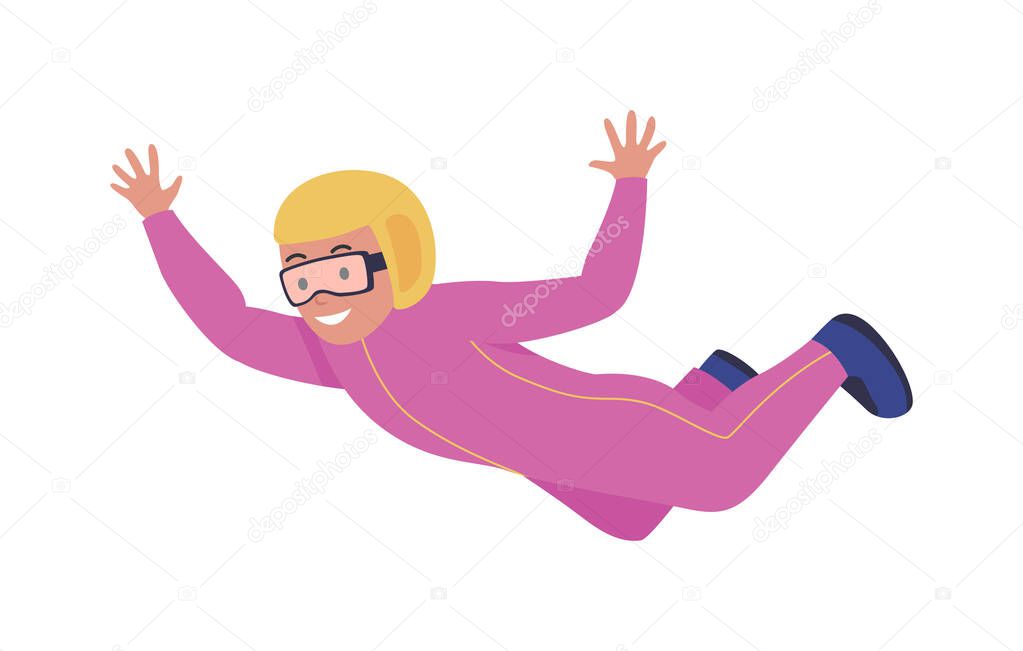 Excited skydiver semi flat color vector character. Full body person on white. Recreational wind tunnel skydiving isolated modern cartoon style illustration for graphic design and animation