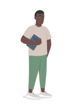 İnsan aşırı çekingenlik hisseder yarı düz renk vektör karakteri. Beyazın üzerinde tam vücut insan. Sosyal anksiyete bozukluğu, grafik tasarım ve animasyon için modern çizgi film stili illüstrasyonunu izole etti