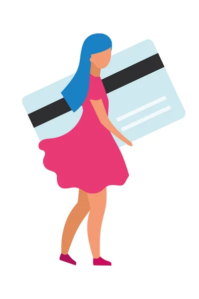 Chica Pagando Con Tarjeta Crédito Semi Plana Vector Color Carácter — Archivo Imágenes Vectoriales