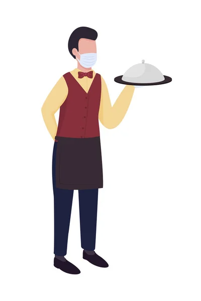 Waiter Semi Flat Color Vector Character Full Body Person White — Stock Vector