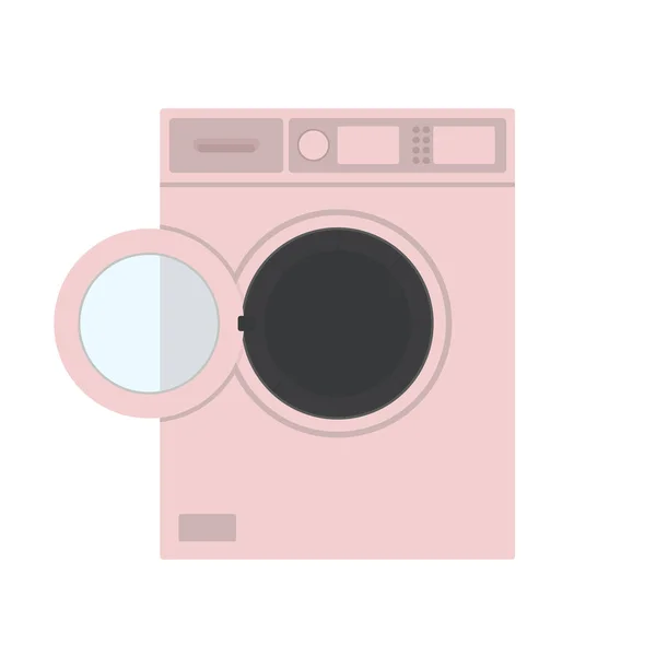洗濯機半フラットカラーベクトルオブジェクト フルサイズのアイテム上白 汚れた洗濯物を洗う ホームアプライアンスは グラフィックデザインやアニメーションのための孤立したモダンな漫画スタイルのイラスト — ストックベクタ