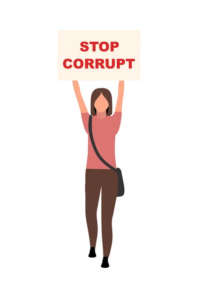 Girl Stop Corrupt Poster Semi Flat Color Vector Character Osoba — Stockový vektor
