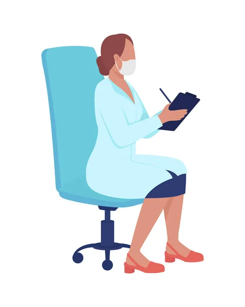 医疗专业在办公椅上的半平彩色矢量字符 全身白皙的人医院预约独立的现代卡通风格图解 用于平面设计和动画制作 — 图库矢量图片