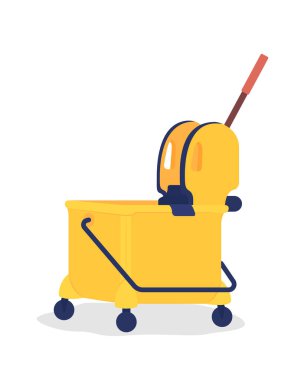 Yellow janitor cart semi flat color vector object. Supplies for cleaning in public places. Housekeeping caddy isolated modern cartoon style illustration for graphic design and animation clipart