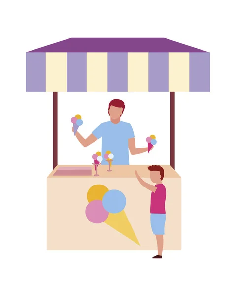 Eisverkäufer Mit Kiosk Server Halb Flache Farbe Vektor Charakter — Stockvektor