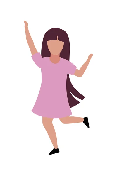 Kleines Mädchen Springt Vor Freude Halb Flache Farbvektorcharakter Posing Figur — Stockvektor