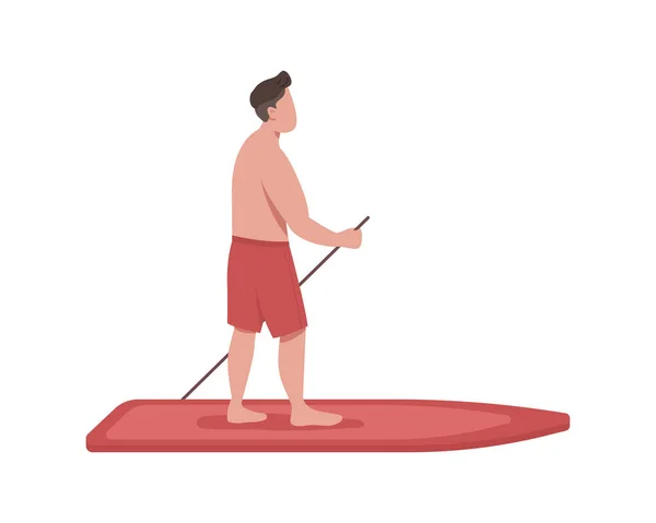Hombre Nadando Paddleboard Semi Plana Color Vector Carácter Figura Pie — Archivo Imágenes Vectoriales