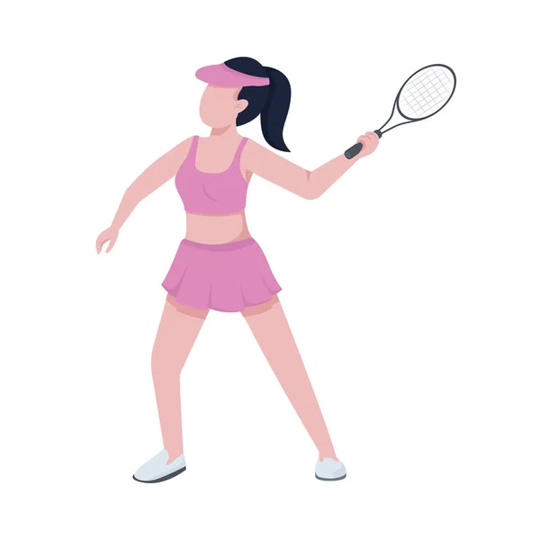 女子网球运动员半平彩色矢量字符 装模作样 全身白皙的人身着网球制服的女孩在平面设计和动画中孤立地展示现代卡通画风格 — 图库矢量图片