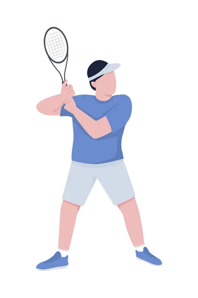 网球选手与球拍半扁平的颜色矢量字符 装模作样 全身白皙的人用于平面设计和动画的专业的孤立的现代卡通风格插图 — 图库矢量图片