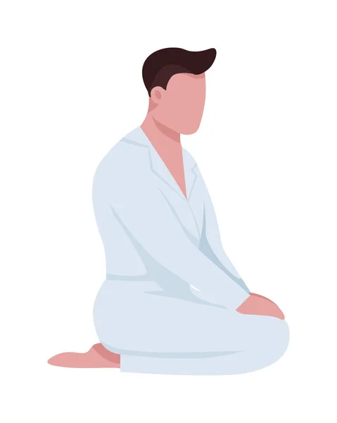 Karate Utövare Sitter Seiza Stil Semi Platt Färg Vektor Karaktär — Stock vektor