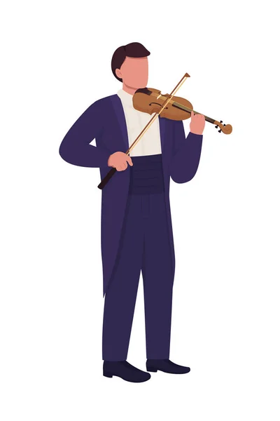 用弓半扁平色矢量字符拉小提琴的人 全身白皙的人经典尾衣小提琴家 为平面设计和动画制作独立的现代卡通风格插图 — 图库矢量图片