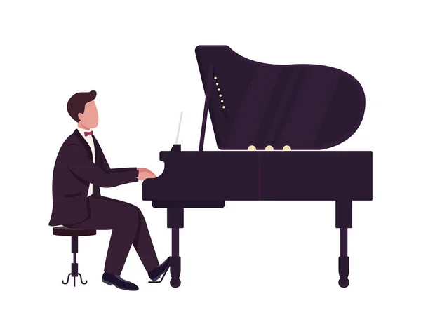 Jeune Homme Jouant Piano Queue Semi Plat Couleur Vecteur Caractère — Image vectorielle
